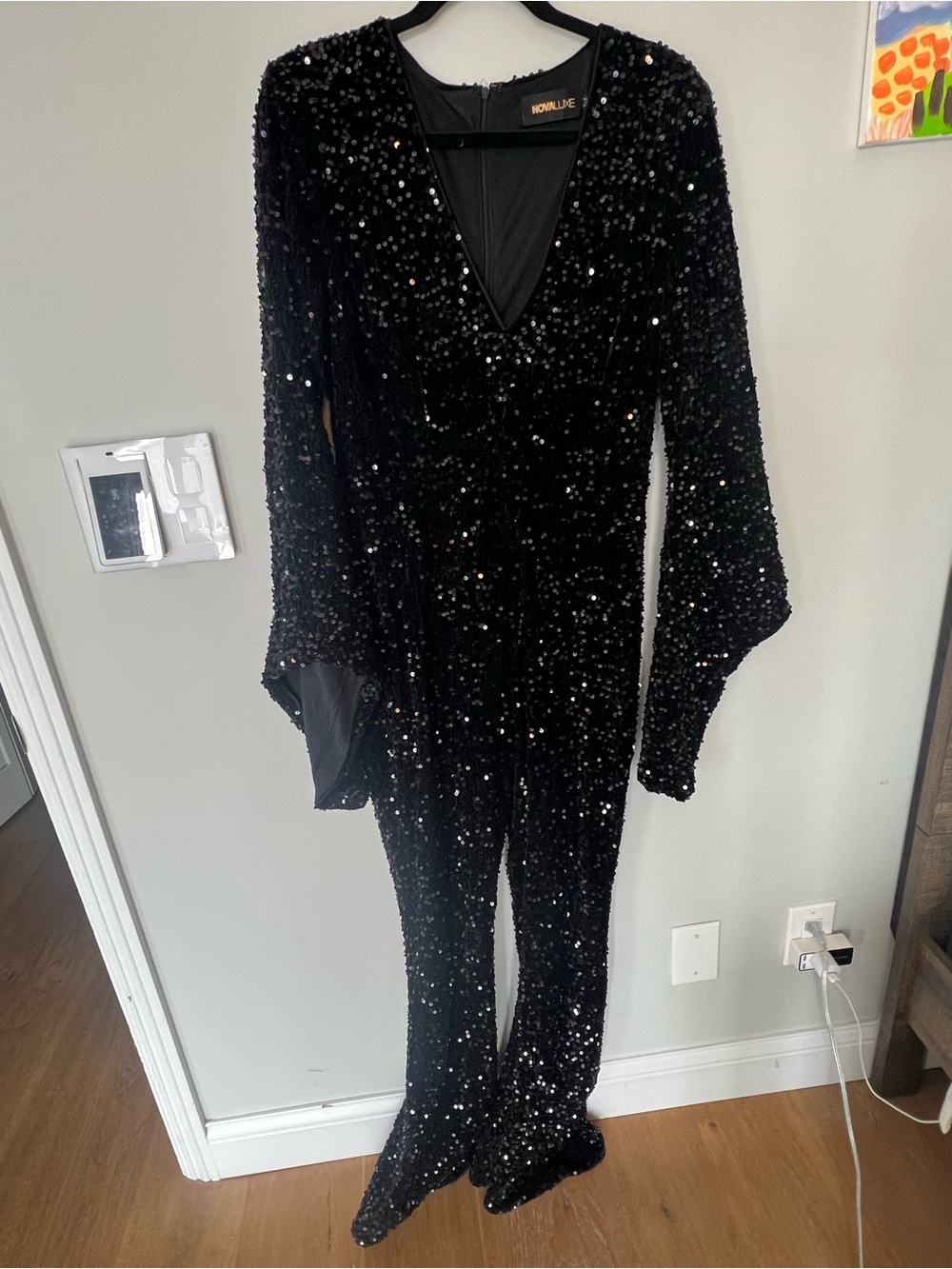 Fashion Nova Black Sequin V-Neck Jumpsuit